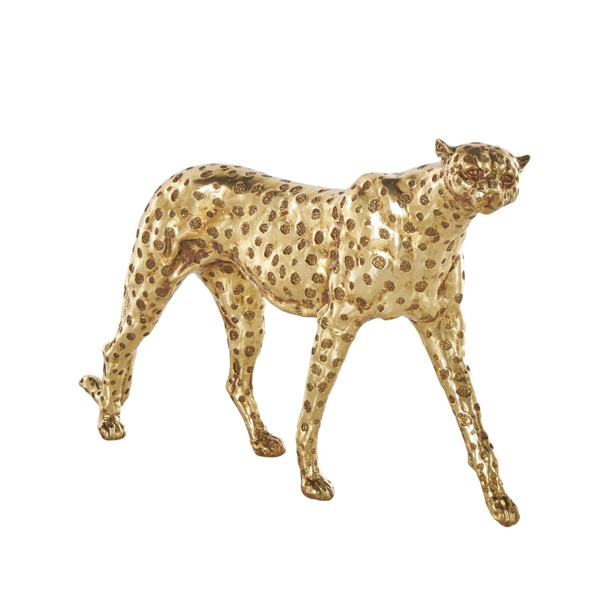 17" Long Gold Walking Cheetah Sculpture